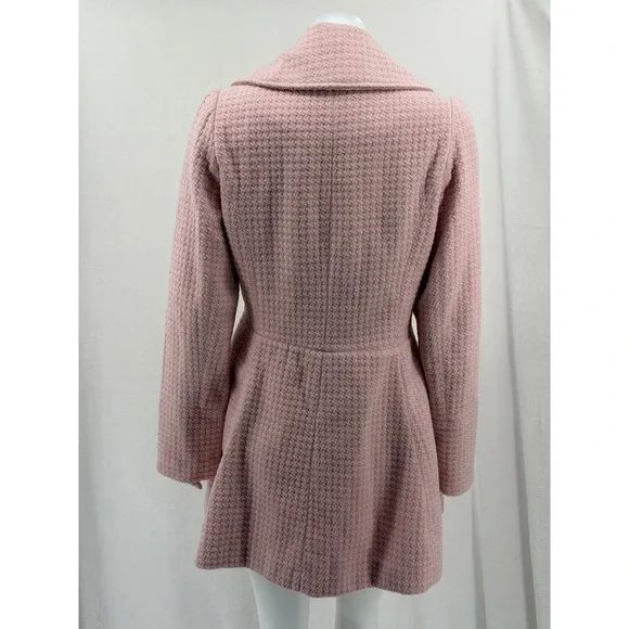 Worthington Pea Coat Womens Medium Pink Tweed Wool Blend Lined Preppy Academia - Picture 5 of 11